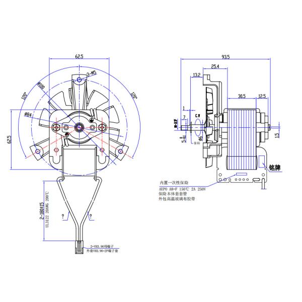 Convection Oven Fan Motors 120V 60HZ 30.5mm Lamination With Impeller