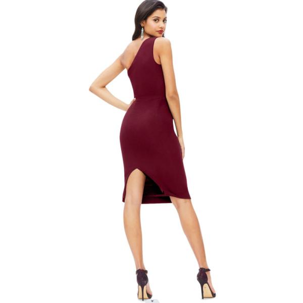Sexy One-shoulder Short Black Evening Dress Sheath Ruffles Knee-length Custom-made Size Manufacturer Sleeveless