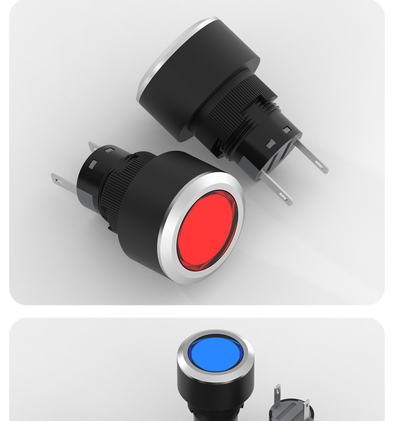 16mm 22mm LA22Y Plastic Indicator Light, 2-Pin, Red, Yellow, Blue, White, Green, Waterproof Round Power Signal Light