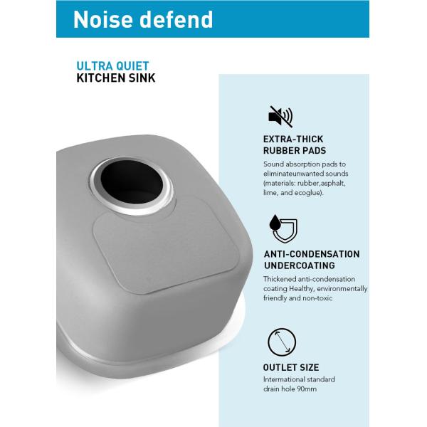 Undermount Brushed Stainless Steel Kitchen Sink Sound Dampening 14.8 X 17.2 Inch