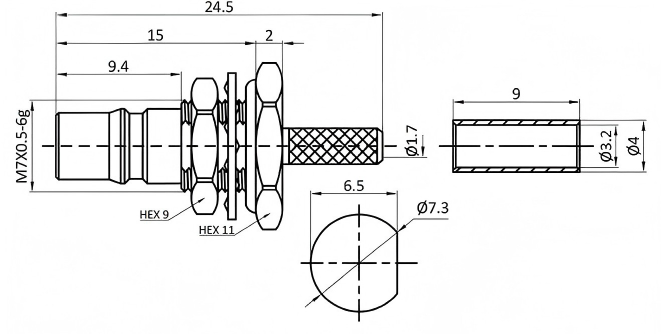 RF Connector QMA Female Bulkhead Connector For Rg316/Rg174 Cable