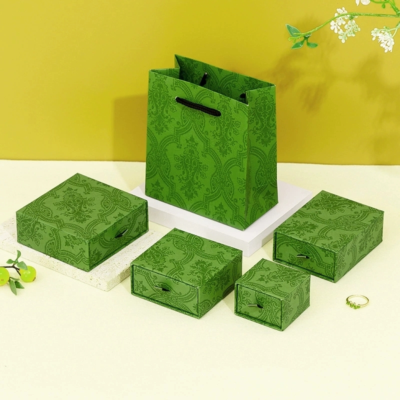 Sliding Drawer Jewelry Packaging Box Set With Ribbon Pull Tab And Gift Bag