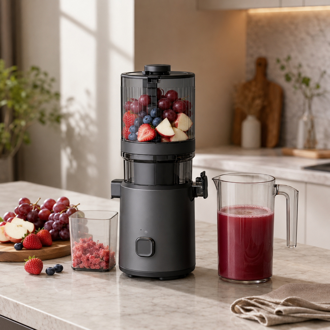 Fresh Smart HJ303 Extra-Wide Slow Masticating Juicer – The Juicer That Does the Work So You Don’t Have To with 155mm Chute, 2400ml Hopper, 200W Cold Press & Self-Cleaning