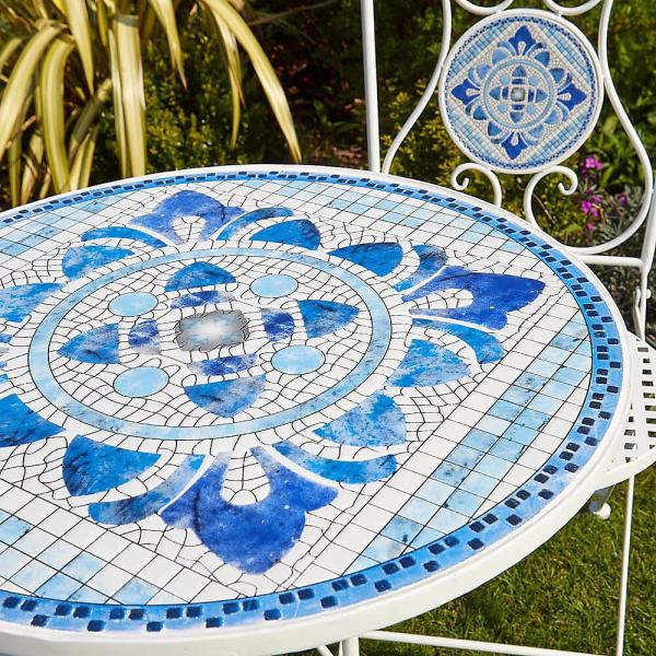 Modern Design Ceramic Tile and Powder Coated Iron Bistro Set for Outdoor Garden Patio