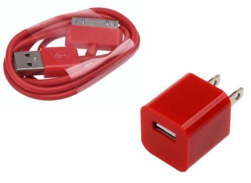 AC Wall Charger Adapter with iphone 4 Data Sync Cable for G 4S 3GS 3G iPod Touch Red