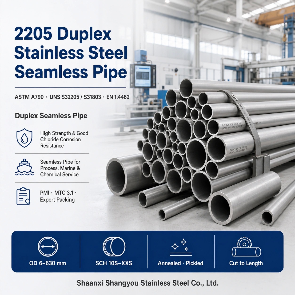 ASTM A790 2205 Duplex Stainless Steel Seamless Pipe with High Strength and
