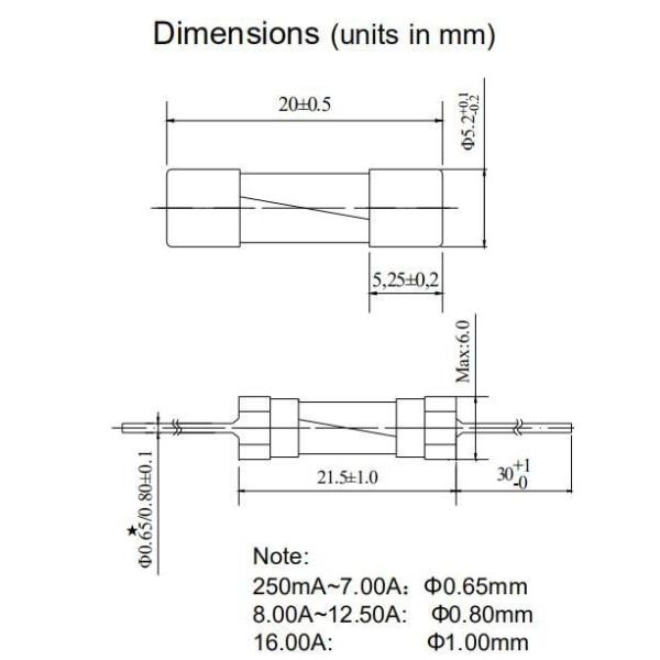 плавкий патрон 5x20mm миниатюрный