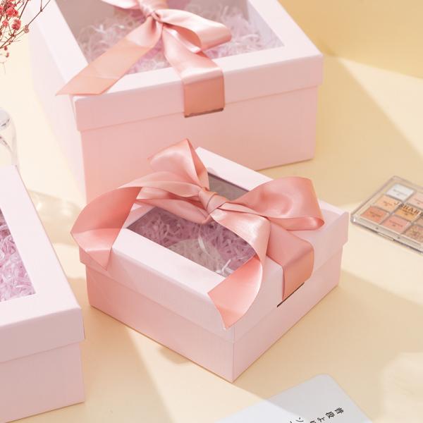 Rigid Lid And Base Gift Box With Clear Window And Ribbon For Soap Candles Jewelry Or Small Gifts