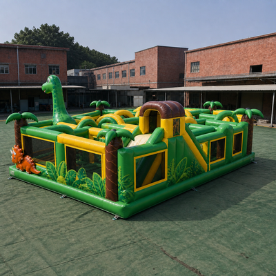 Commercial Dinosaur Exploration Inflatable Maze with Jungle Obstacles Multiple Entrances and Safety Walls