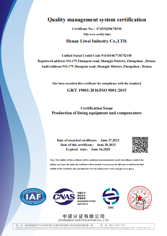 Henan Liwei Industry Co., Ltd. Certifications