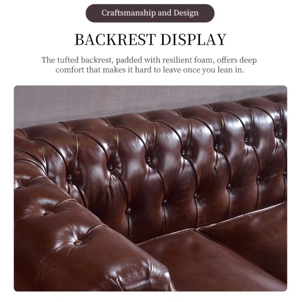 Nidea #8907 High Quality American Retro Chocolate Brown Chesterfield Leather Modern Sectional Couch 3 Seater Living Room Sofa Set Furniture