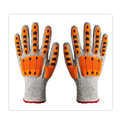 Wood Working HPPE Cut Level 3 Impact Mechanics Gloves With Grey PU Dipping On Palm