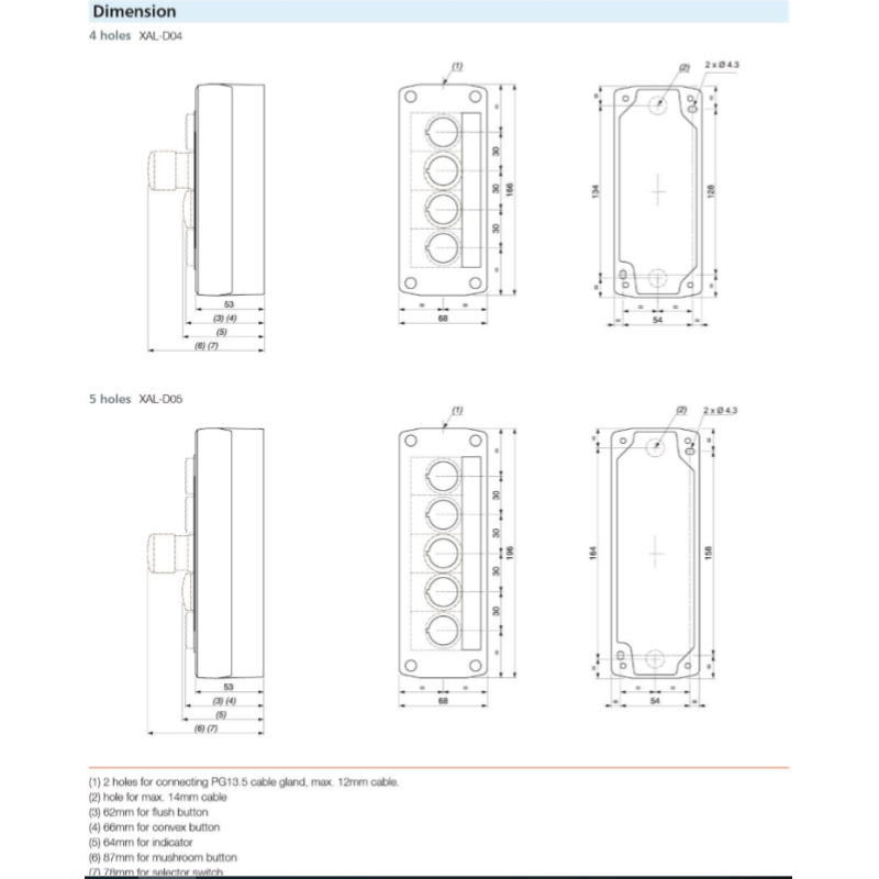 XAL Push Button Switch Box with 1 Hole IP54 Rating Max. 10A Current for On/Off Use
