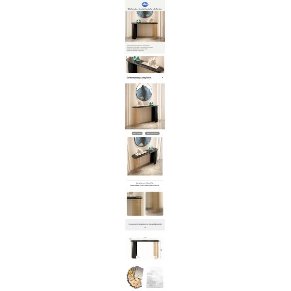 Iron And Stainless Steel Black Console Table With Marble Top