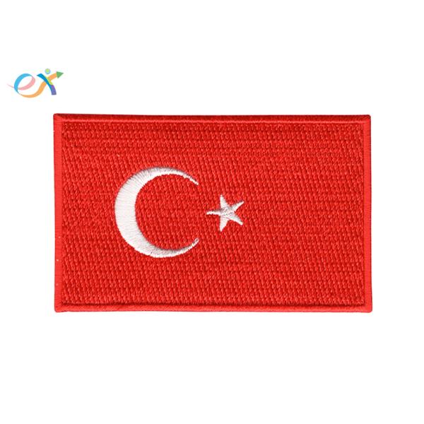 Hook Backing Turkey Thailand Embroidered Country Flag Patches Twill Fabric Material