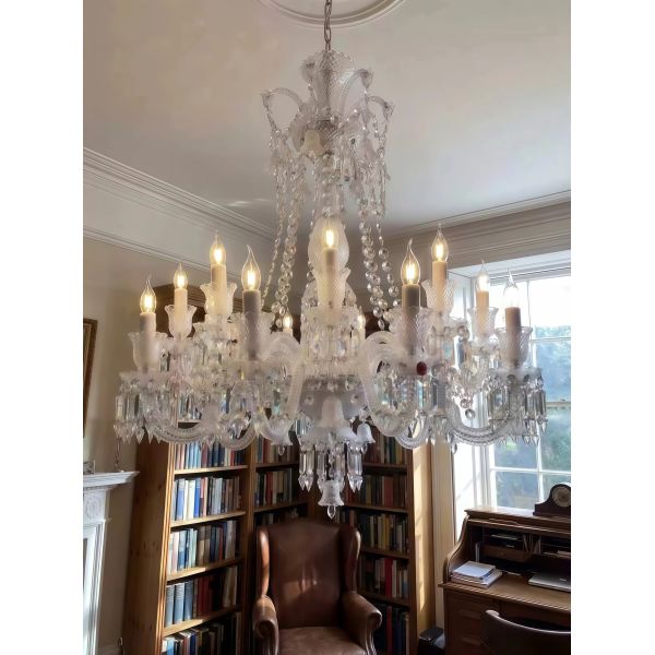 JYLIGHTING Modern Classic Crystal Chandelier, Ornate Cut Crystal Candle-Style Fixture for High Ceiling Living Room & Hotel Lobby