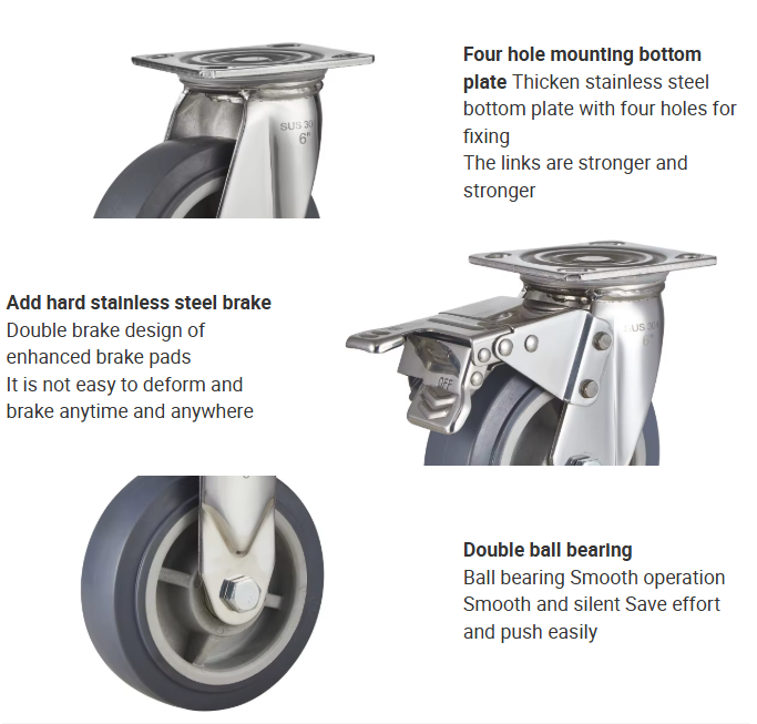 Industrial Heavy Duty Trolley Caster Wheel – TPR Wheel with 304 Stainless Steel Bracket