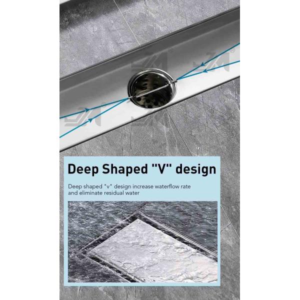 Brushed Silver Stainless Steel Shower Channel Drain With Tile Insert Grate