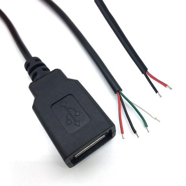 Male Female USB 2.0 Type A Plug to Free End Tinned Open Pigtail Wire Charger Cable for LED Strip