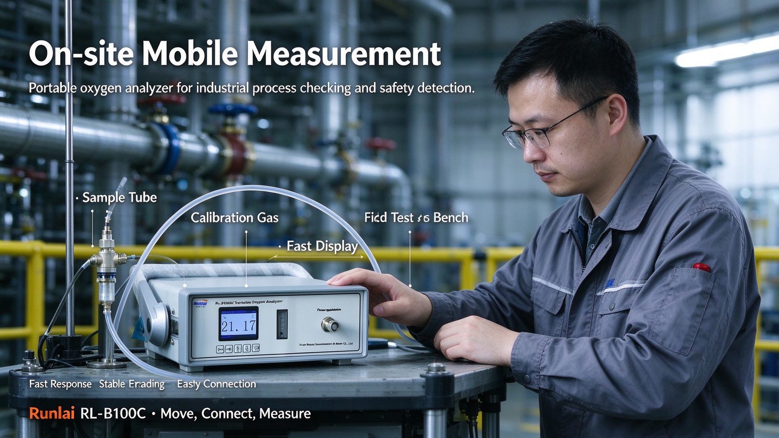 Industrial Portable Gas Analyzer O2 Purity Detector With LCD Display Metal Construction