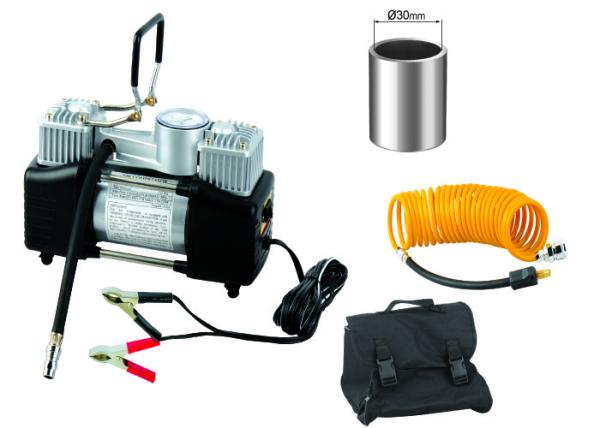 Silver And Black Steel 12v Heavy Duty Air Compressor Double Cylinder With Gauge