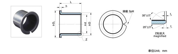 Slitted Type PTFE Flanged Bearing Carbon Steel Tin Plating