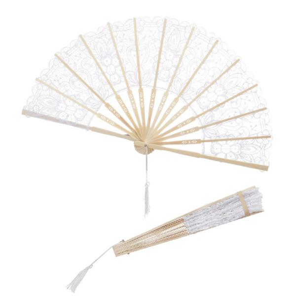Y-Z Vintage Wedding Lace Bamboo Folding Fan Hollow Cotton and Linen Dance Bride Tassel Big Hand Fans