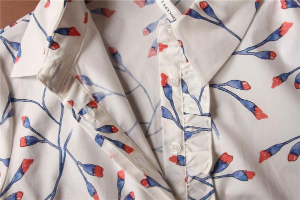 100% Cotton Ladies Casual Print Shirts 2 Color Floral Blouse Long Sleeve