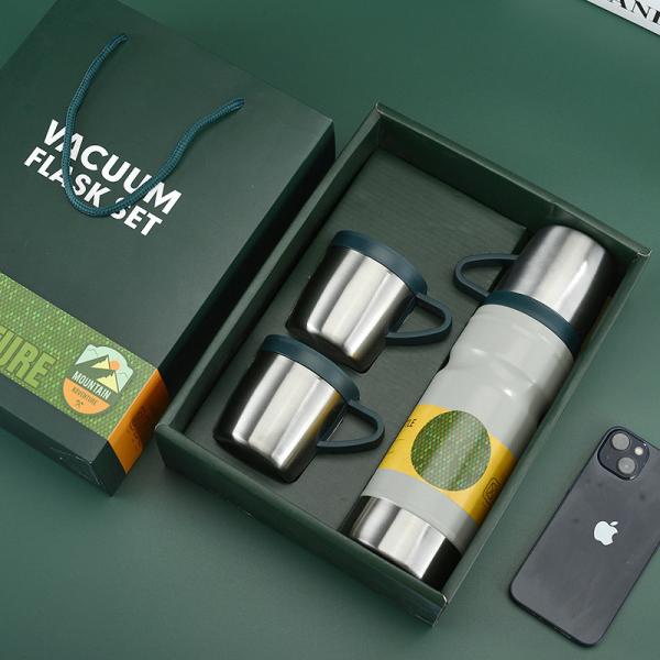 Business Vacuum Bottle Type Outdoor Flask Set with Large Capacity and 3 Lids