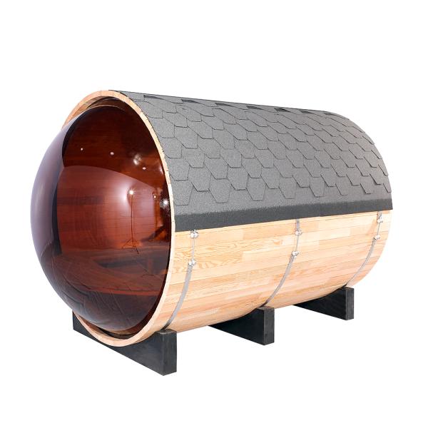Panoramic View Outdoor Wood Barrel Sauna Rooms Red Cedar