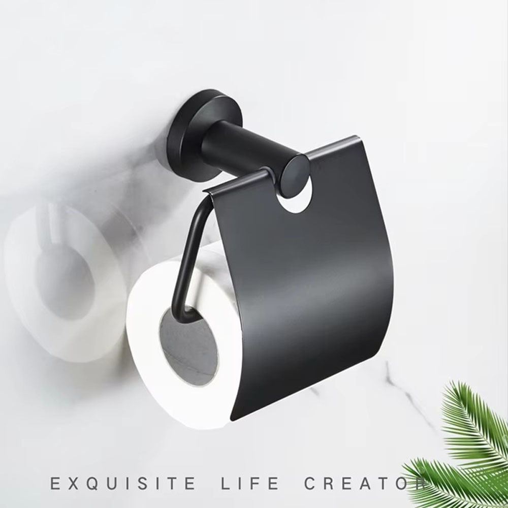 Oersitor Black/Brushed Gold Stainless Steel Toilet Paper Holder Wall Mounted Bathroom Tissue Roll Dispenser Rack with Protective Cover (8805 brush gold)