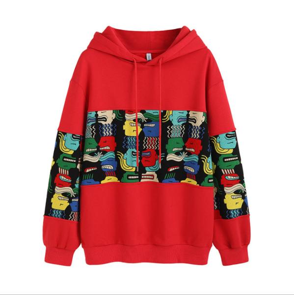 Plush Women Loose Pullover Sweater Hoodies Printed Cotton