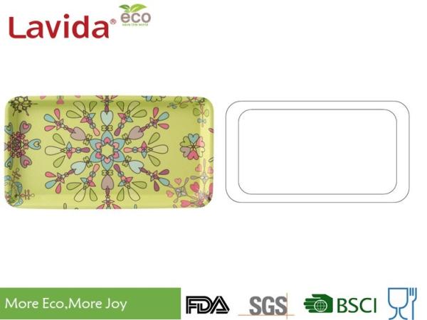 Food Grade Sandwich Bread Snack Biodegradable Bamboo Fibre Tray Cake Plate Pastry Tray with decal printing Rectangular