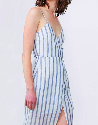 2018 Summer Linen Fabric Slip Wrap Dress Ladies