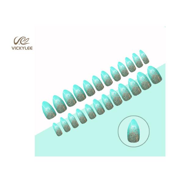 Green Stiletto Ombre Glitter DIY Fake Nails Handmade Crystal Stone