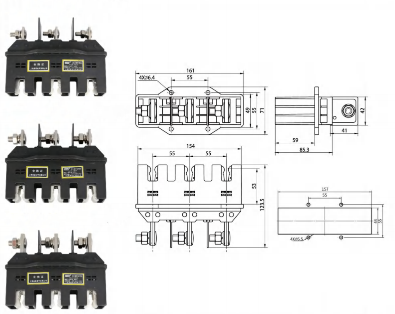 125A 250A 400A 630A primary movable connector with 3 poles for LV switchgear