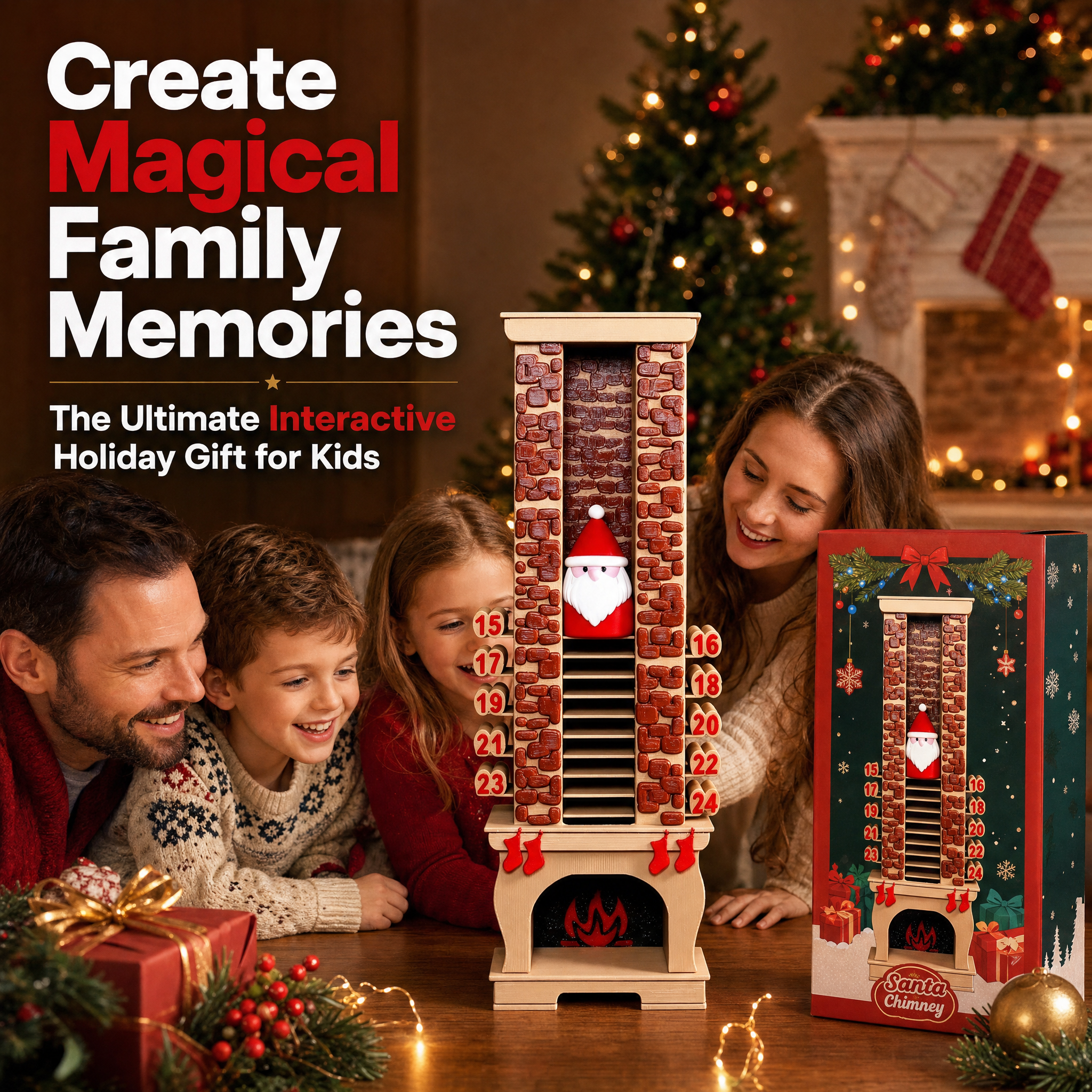 Custom 3D Printing Christmas Advent Calendar, Fireplace Design, For Family Holiday Countdown