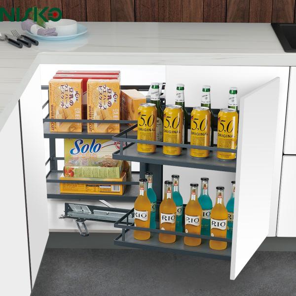 Pull Out Wire Magic Corner Metal Shelves Wine Bottle Storage Drawer Pantry Basket