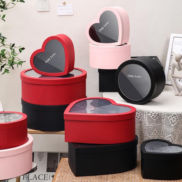 Collection de boîtes cadeaux florales Premium Cœur Carré Emballage de fleurs Présentation fenêtre PVC