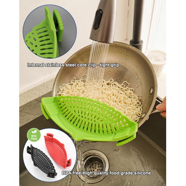 Clip On Strainer for Pots Pan Fits All Pots and Bowls Silicone Kitchen Strainer
