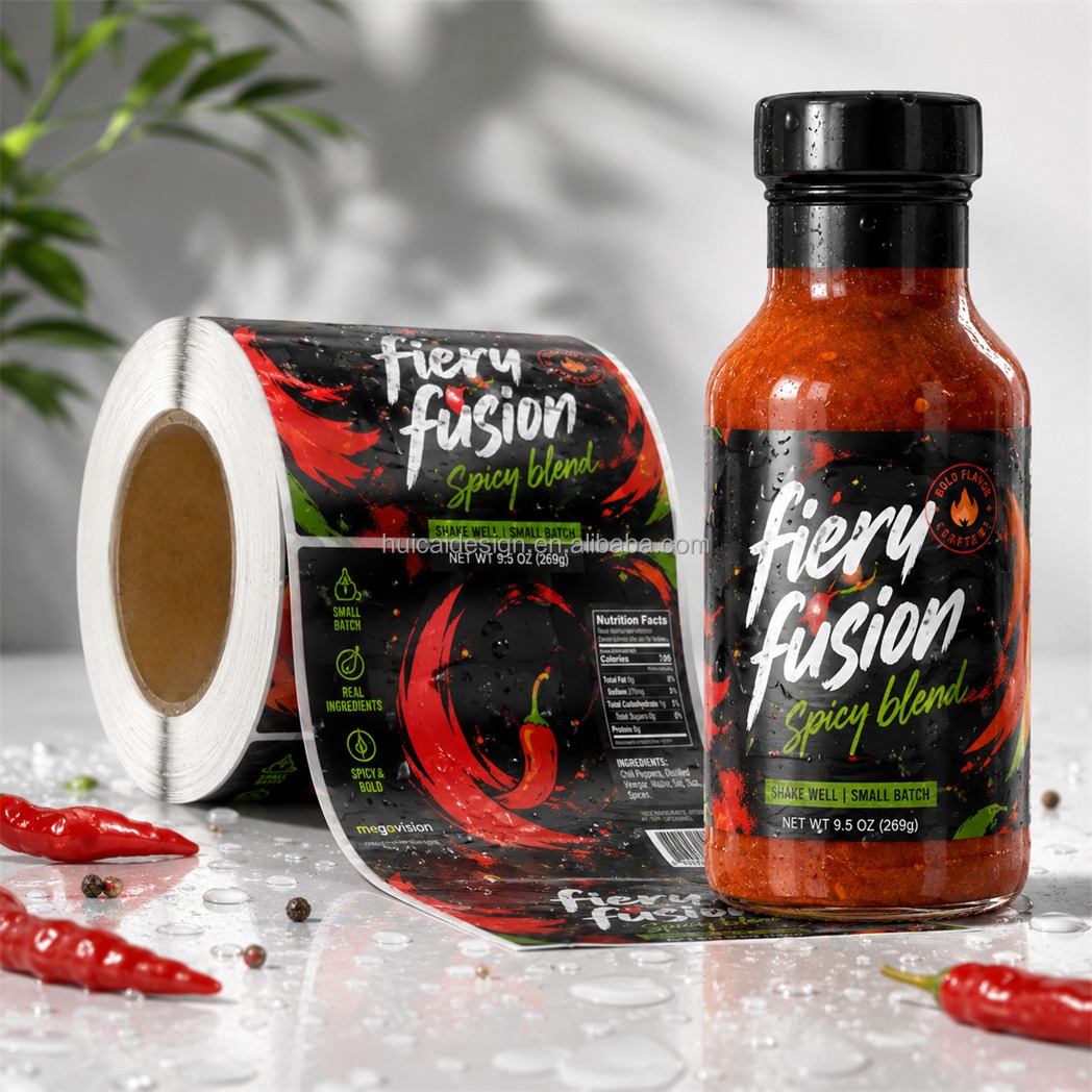 Custom Logo Adhesive Food Packaging Label Tomato Sauce Label Hot Pepper Sauce Bottle Sticker Waterproof Label
