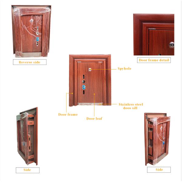 China Suppliers Luxury Front Security Exterior Doors Deep Embossing Double Leaf Panel Entry Front Steel Door for House with Smart Lock
