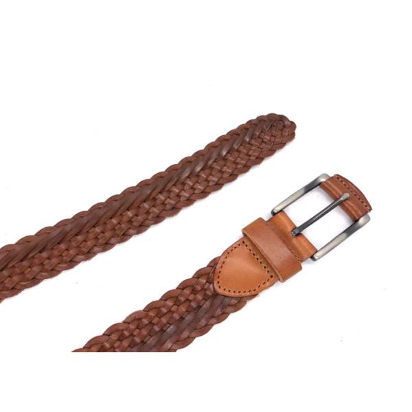 BRACHI Men 'S Woven Braided Leather Belt Casual With Solid Brass Alloy Pin Buckle