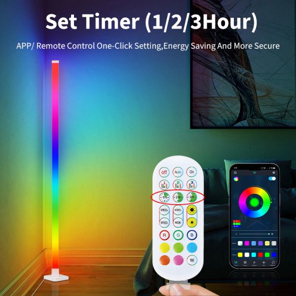 ABS Shade Material RGBIC Smart LED Floor Lamp Modern White Corner Light Music Sync Dimmable Lighting App Controlled Lighting