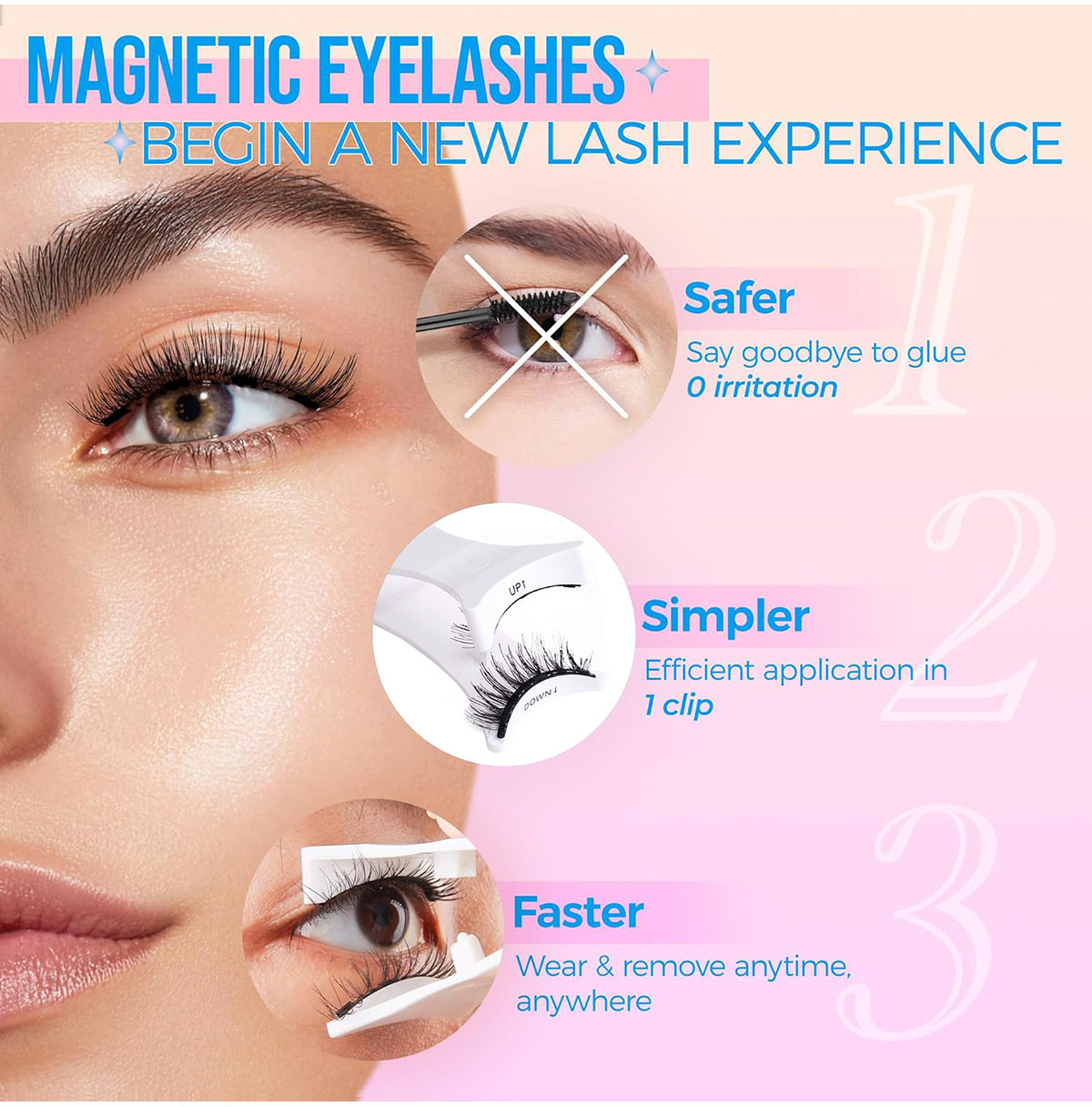 OEM ODM Handmade Reusable CC Magnetic Reusable Lashes With Applicator Soft Full Strip Lash