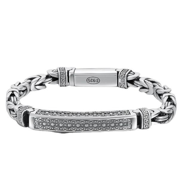 Transit Peace Print Bracelet S925 Sterling Silver Vintage Keel Woven Chain for Men