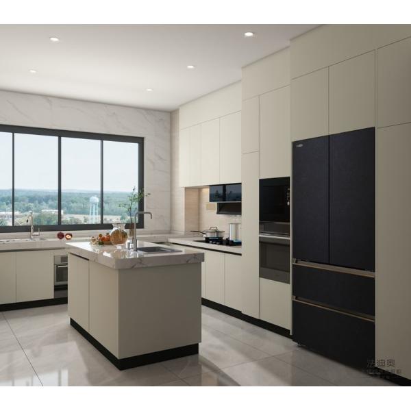 Off-White U-Shaped Stainless Steel Kitchen Cabinet with Island