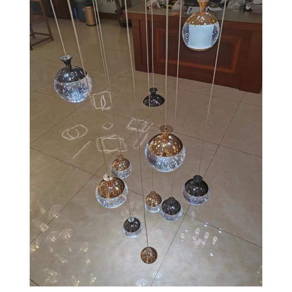 Apple Hanging Pendant Light Staircase Crystal Chandelier New Villa Hollow High Living Room Chandelier Rotating Staircase Long Chandelier