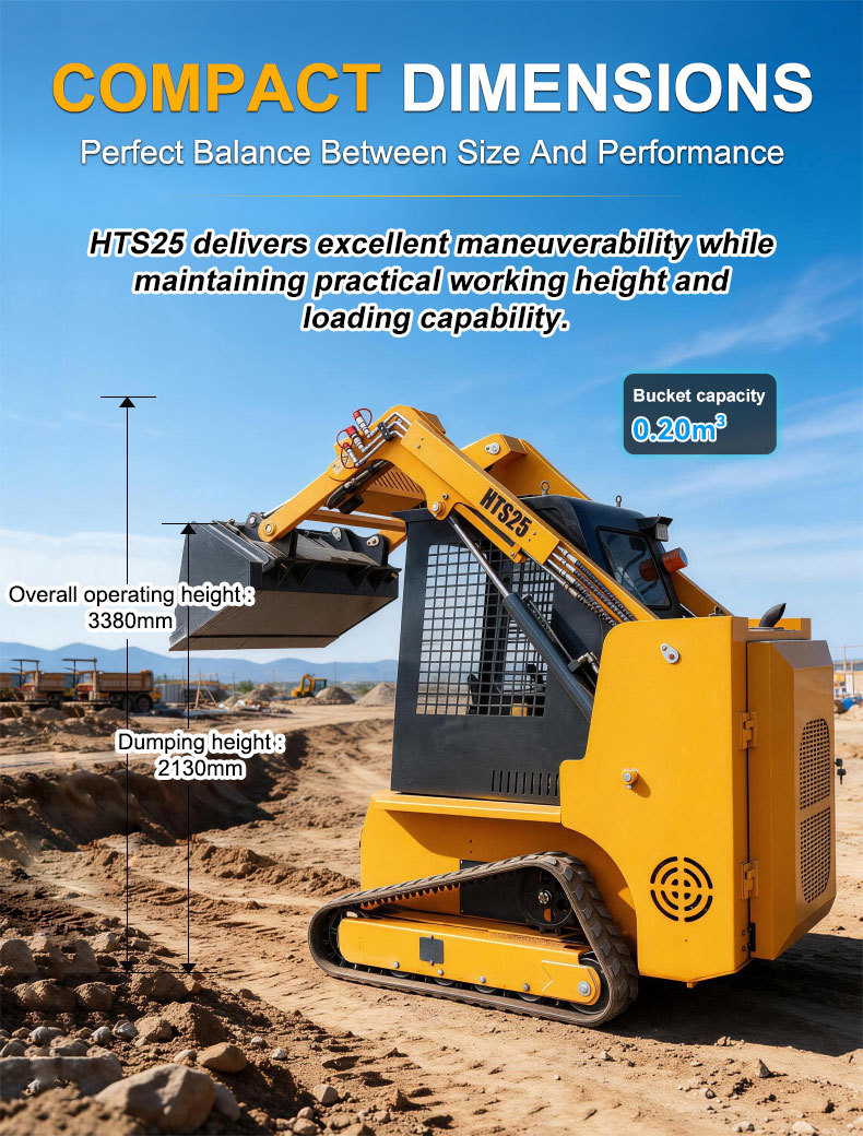 HTS25 Skid Steer Loader with 18.5 Kw Rated Power Zero Turning Radius
