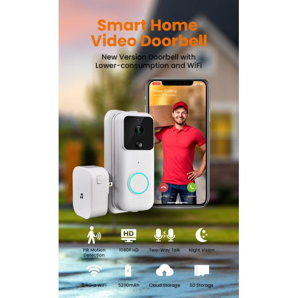 Перезаряжаемые домашний умный беспроводной видео- дверной звонок внутренной связи Tuya Wifi дверного звонока